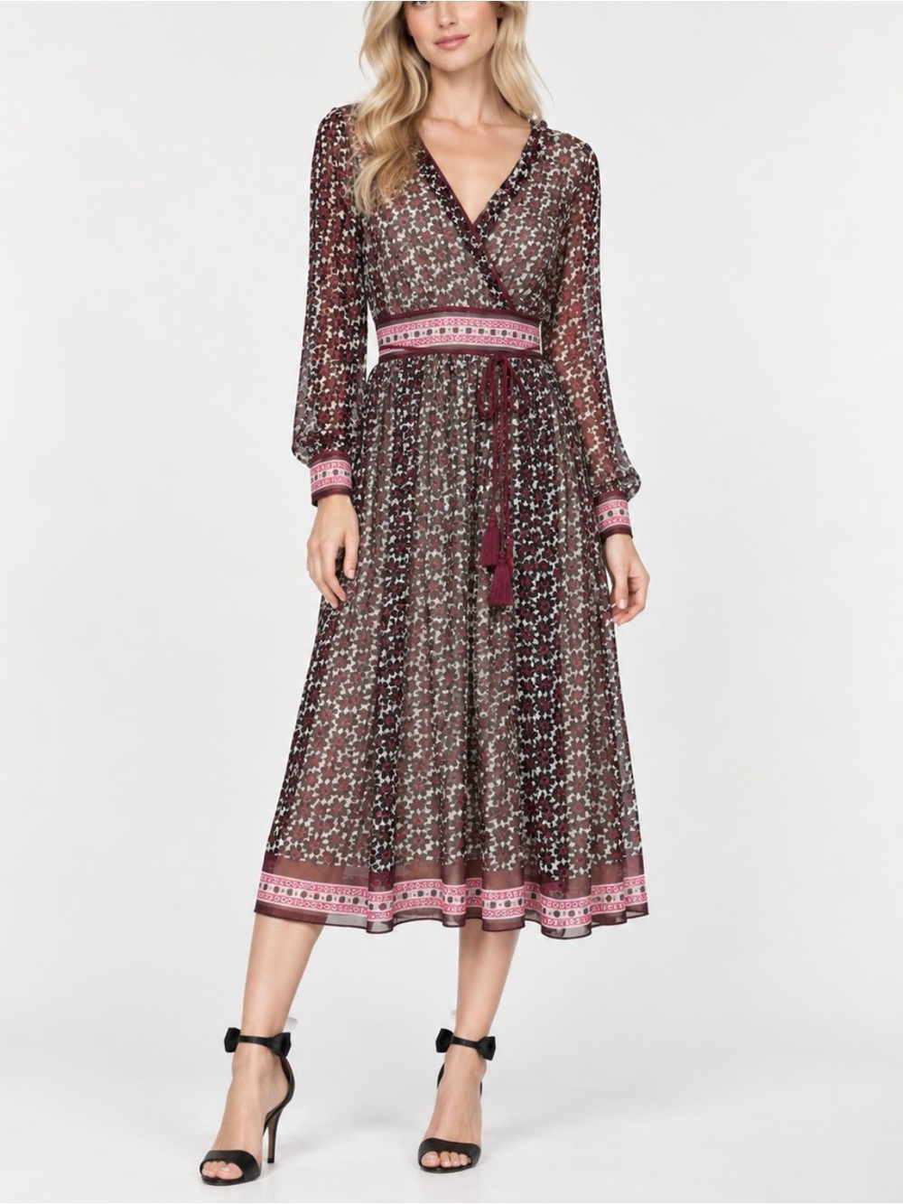 Kate Spade Silk 100% Floral Boho Midi Dress Tassel Tie Size 12 Altered
